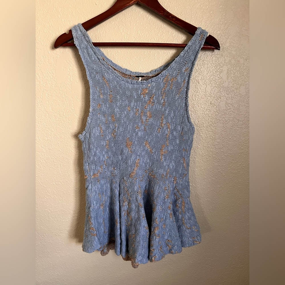 Free People Light Blue Knit Tank Peplum Hem
